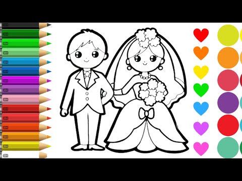 How to draw a bride and groom for children / Çocuklar için bir gelin ve damat nasıl çizilir /