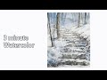 [ 3 minute Watercolor ] Without Sketch Landscape Watercolor - Snow Stairs. (Arches rough) NAMIL ART