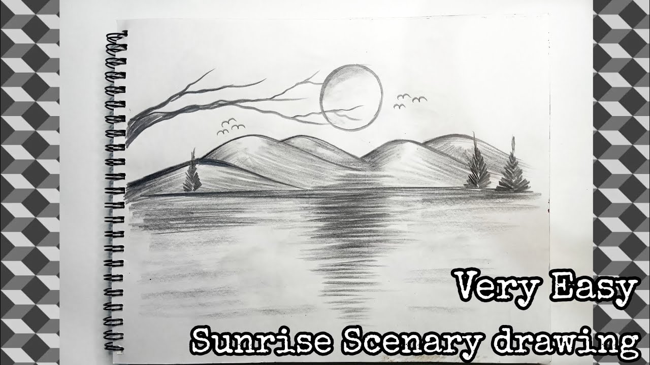 How to draw a simple Landscape || Easy sunrise Scenary drawing ...