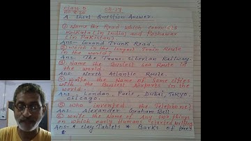 Class 5, Subject S S T ,  Chapter 17, Transport and Communication,  Some Important Questions.