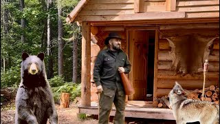 Off Grid Log Cabin Prep:Bear Damage,Firewood, & Trail Cam Reveals.Dealing With Bears,Wolves,Coyotes