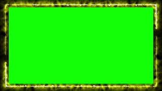 Yellow Fire Frame 4K- Motion Neon Effect - Green Black Screen - Chroma Key - No Copyright