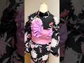 黒地牡丹柄浴衣×ラベンダー半幅帯｜蝶結びアレンジ　Black Peony Yukata × Lavender Obi | Butterfly Bow Arrangement