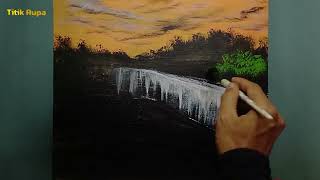 Acrylic landscape painting / sunset/air terjun Acrylic landscape painting / sunset/air terjun