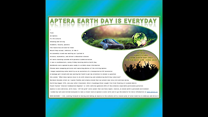 Reading APTERA EARTH DAY IS EVERYDAY
