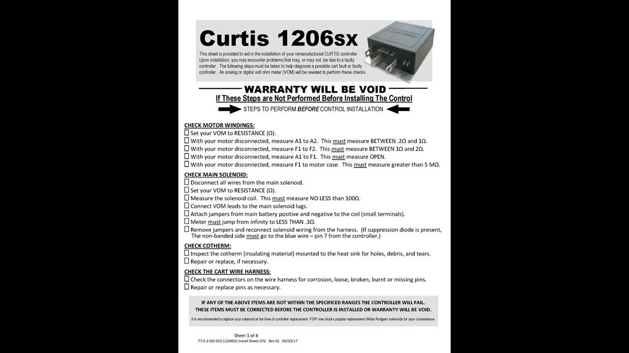 EZGO 1206SX 36V Curtis Speed Controller - CON-RB103 INSTALLATION - YouTube