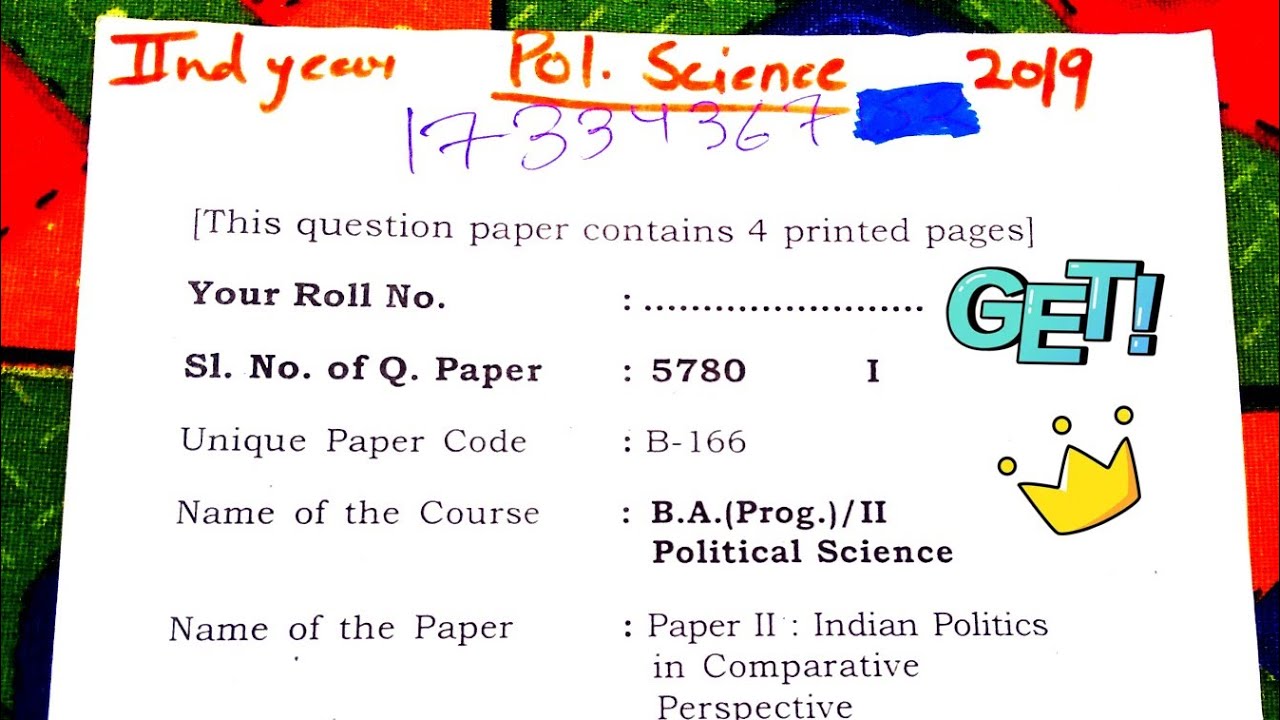 DU SOL/NCWEB - 2019 🌈Political Science 🌈 2nd year Question Paper