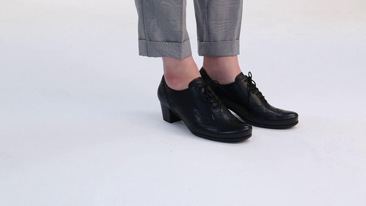 Leeds Fremkald Fæstning Gabor Denver Black High Cut Mid Heel Lace Up Brogue Shoes - YouTube