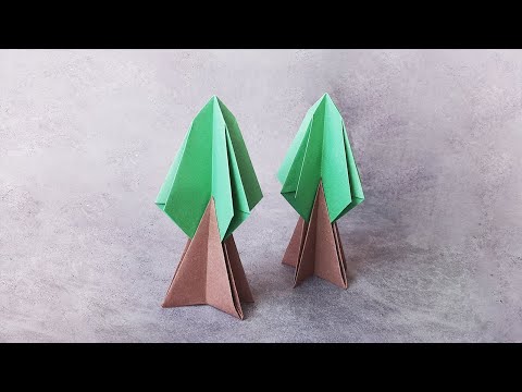 3.12植树节手工，大树折纸，折好后可以站立 | Easy Origami Tree | Paper Christmas Tree Craft | 折り紙 シンプルな木の折り方
