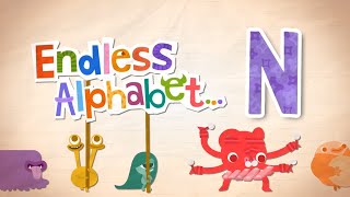 Endless Alphabet A to Z - Letter N - NAUGHTY, NIBBLE, NIGHTMARE, NOSEY | Originator Games