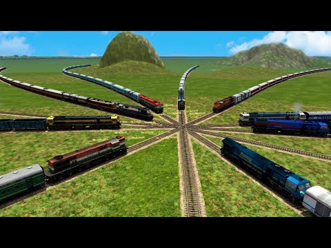 Crossing of 10 Railroad Tracks || 10 Trains Crossing Each other || Indian Railways - Train Simulator