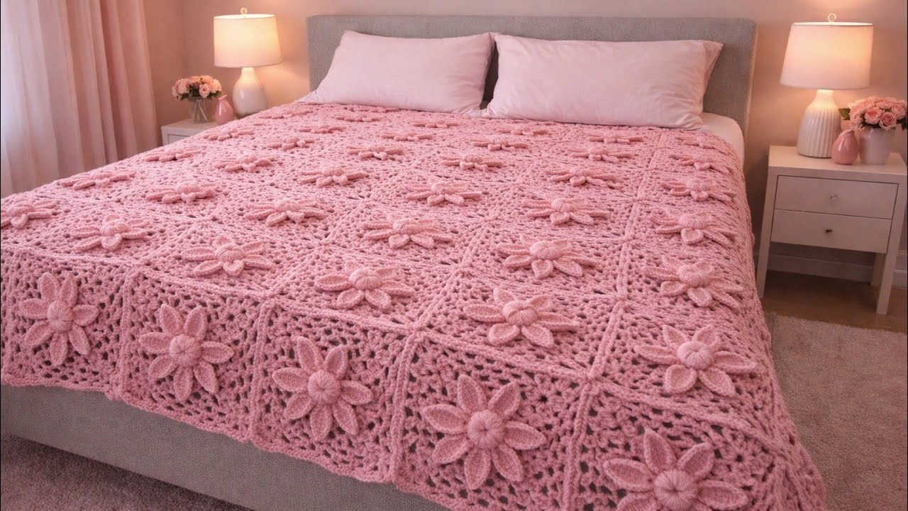 ما أجمل بطانية كروشية بزهرة ثلاثية #crochetblanket #بطانية_كروشيه #crochet  #crochetforbeginners 