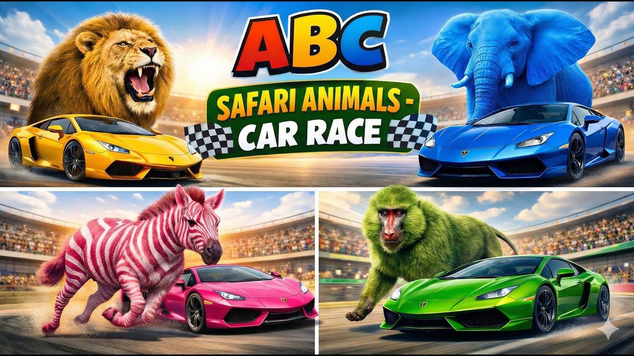 Abc Kids Racing ABC Safari Animals | Animal Race π Animals vs Sports Cars AβZ | Learn ...