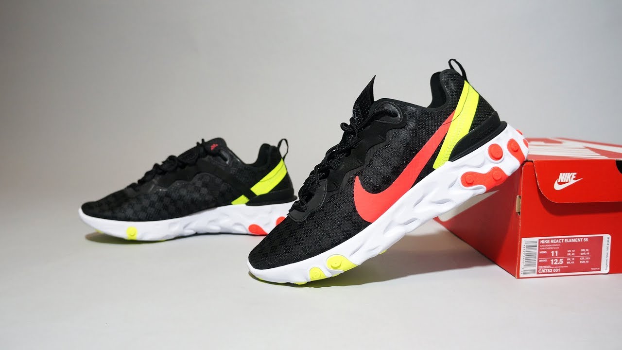 trabajo Marina sustracción Nike React Element 55 Black Volt CJ0782-001 - YouTube