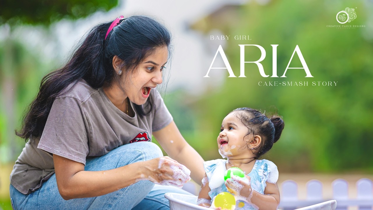 Aria's 1st birthday cake smash setup and baby photoshoot in Vijayawada by Creative Cloud Designs