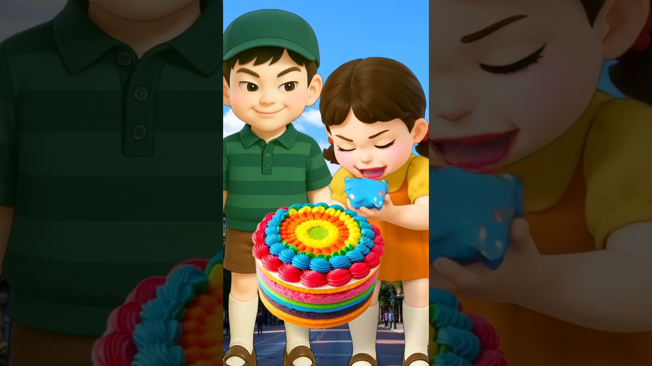 Squid Game AI Mukbang Gone Sweet! Rainbow Cake Edition ASMR 🎭 