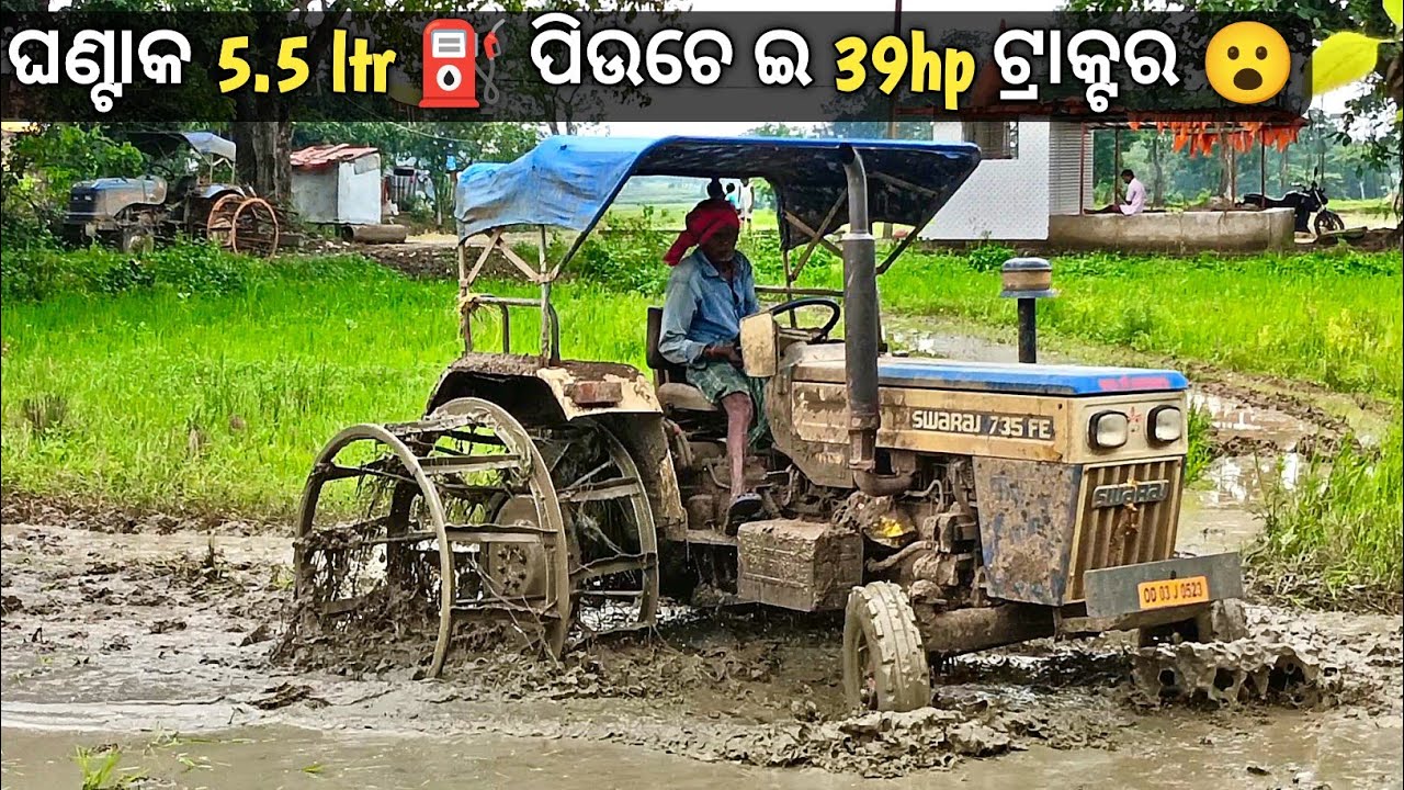 ଘଣ୍ଟାକ 5.5ltr ତେଲ ଖାଉଚେ ସ୍ବରାଜ ର 39hp ଟ୍ରାକ୍ଟର 😮 New Swaraj 735 Fe Power In Full Cage Wheel#tractor