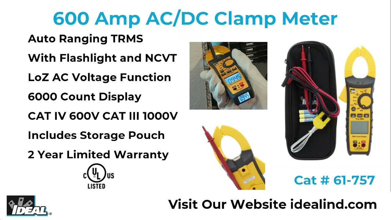 IDEAL 61757 600A AC/DC TightSight Clamp Meter YouTube