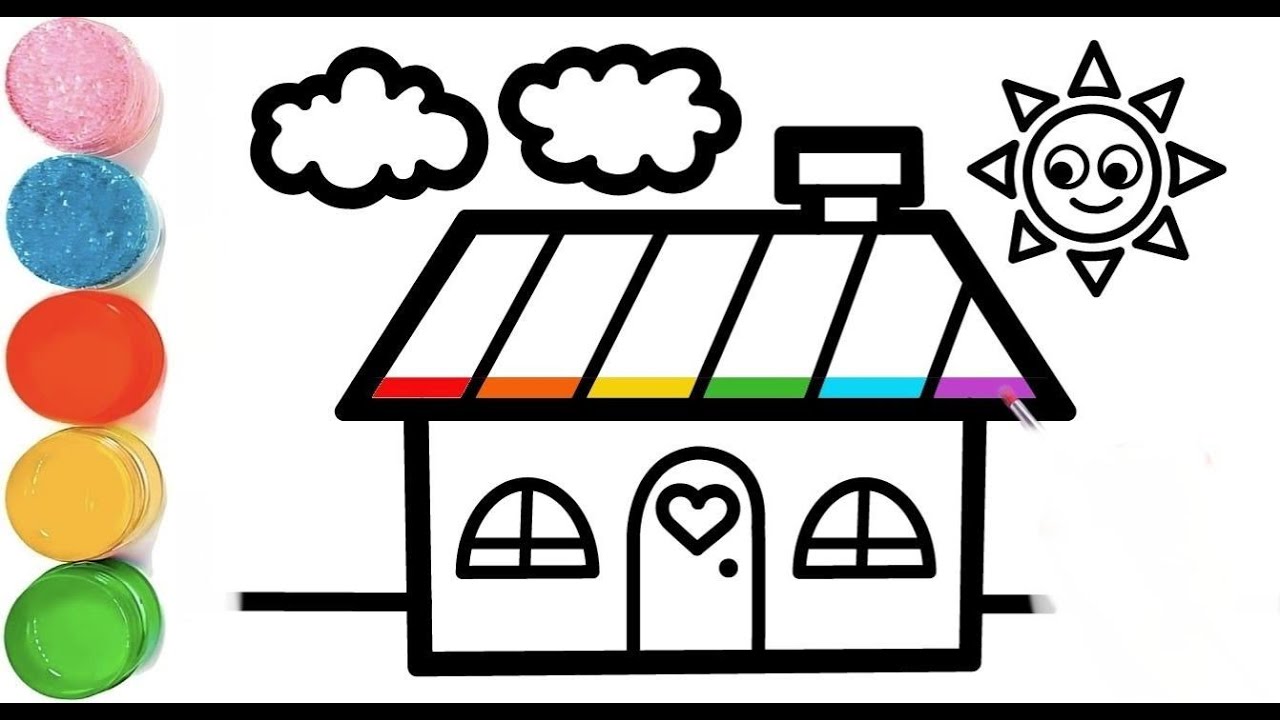 How To Draw a House with Rainbow Colors for Kids Painting, Coloring for ...