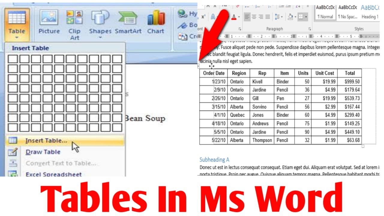 How To Insert Table In Ms Word Working With Tables In Ms Word Youtube