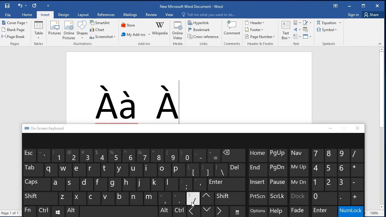 How to type letter A with Grave Accent in Word YouTube