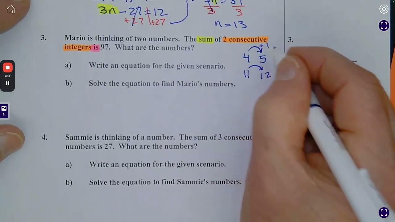 Algebra 1 Single Variable Word Problems PWS