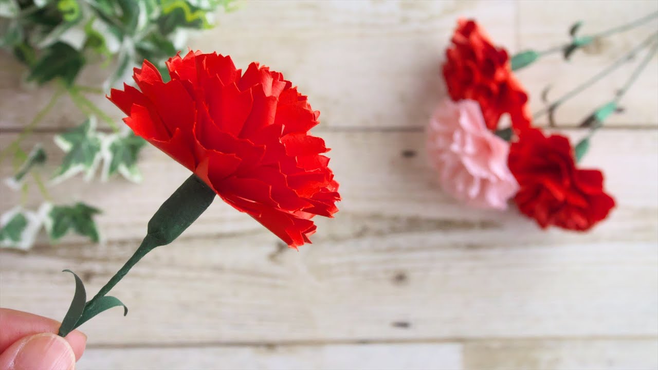 紙で作る本物そっくりなカーネーションの作り方【母の日】 - DIY How to Make Paper Carnation Flowers
