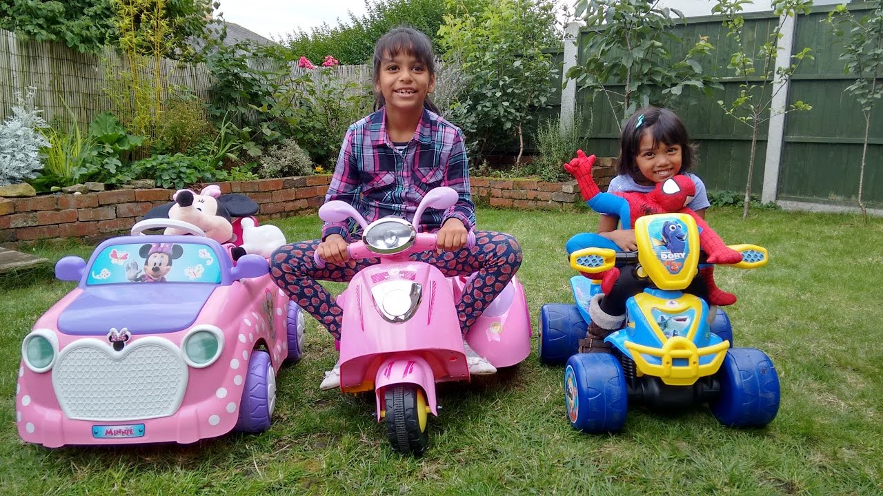 games people play Musical Ride On Power Wheels Kids Fun | Pink Minnie Mouse Peppa Pig Finding Dory Spiderman