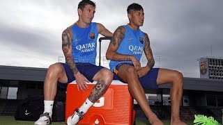 First training session for Mascherano, Messi, Alves and Neymar Jr screenshot 5