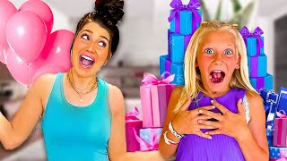 SURPRiSiNG MY SiSTER WiTH 9 GiFTS FOR HER 9TH BiRTHDAY!!