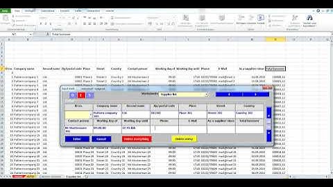 Create databases in Excel from a flexible input mask with assignment of data types. Supplier list.