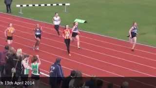 Lermae Young, Miri Budd, Lauren Grubb, U17S 100M Norwich 13-04-14
