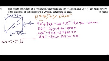 2015 KCSE MATHEMATICS PAPER 2 QUESTION 6 APPLICATION OF QUADRATICS