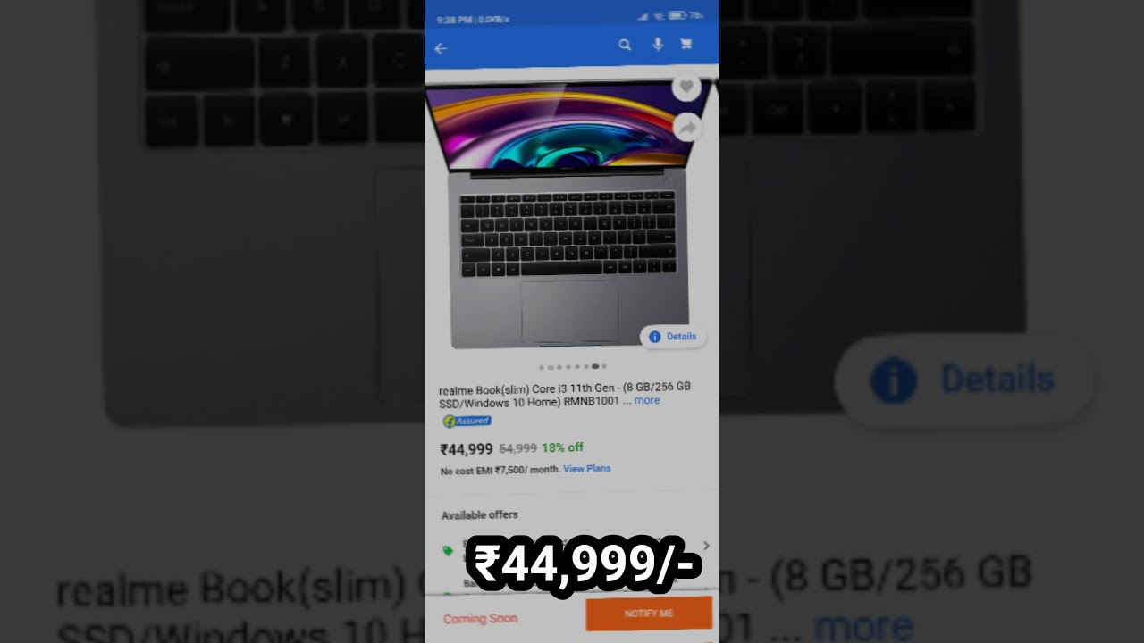 Realme Book (slim) || with 256 ssd || 8 gb ram || i3 intel 11gen