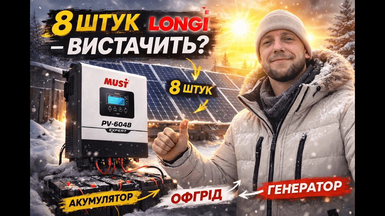 «8 панелей LONGi + Must PV-6048 — чи вистачить для повного офгріда?» Ч.1
