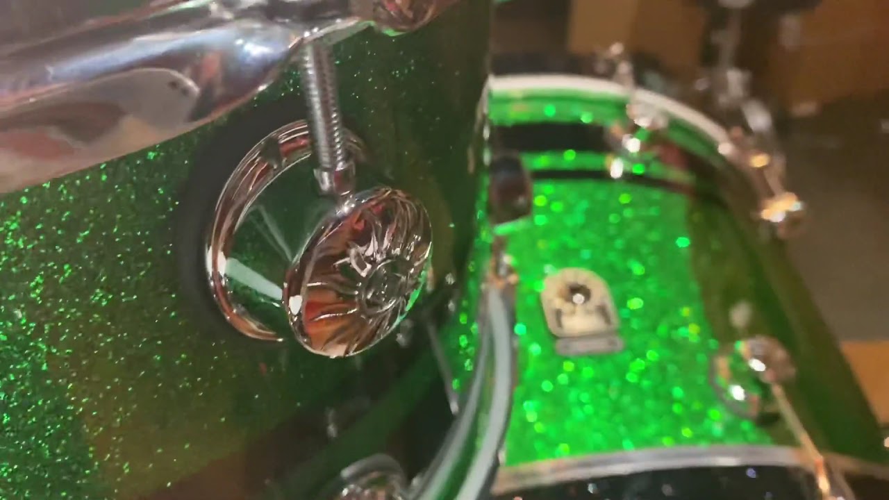 Natal Cafe Racer Drum Kit in Green Sparkle with Black Sparkle Dual Band. Walk Around - DrumShop UK