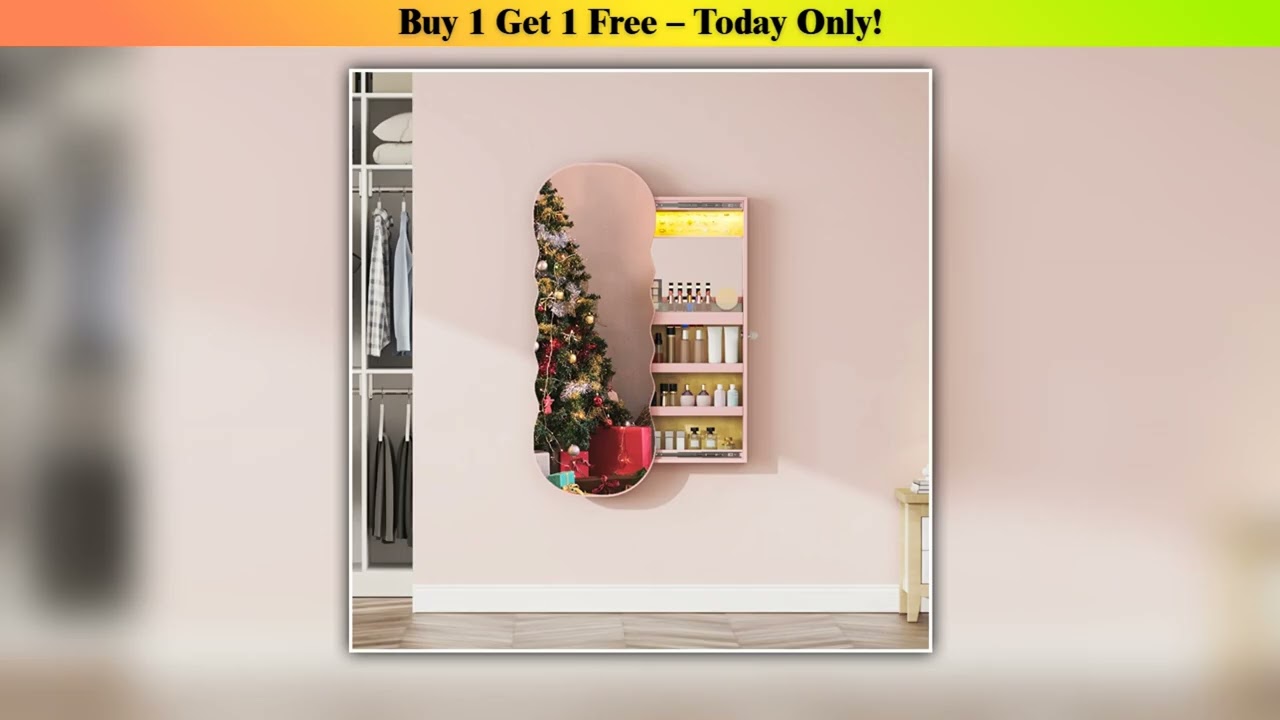 Hot Picks JDPAG Jewelry Armoires with LED Lights Hanging Jewelry Storage Cabinet Lockable Wavy