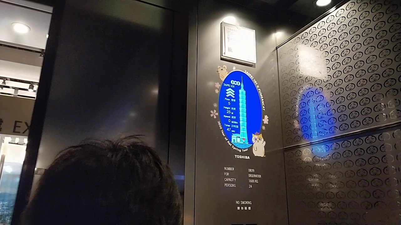 搭乘台北101快速電梯至觀景台 Taipei 101 high speed elevator ride.