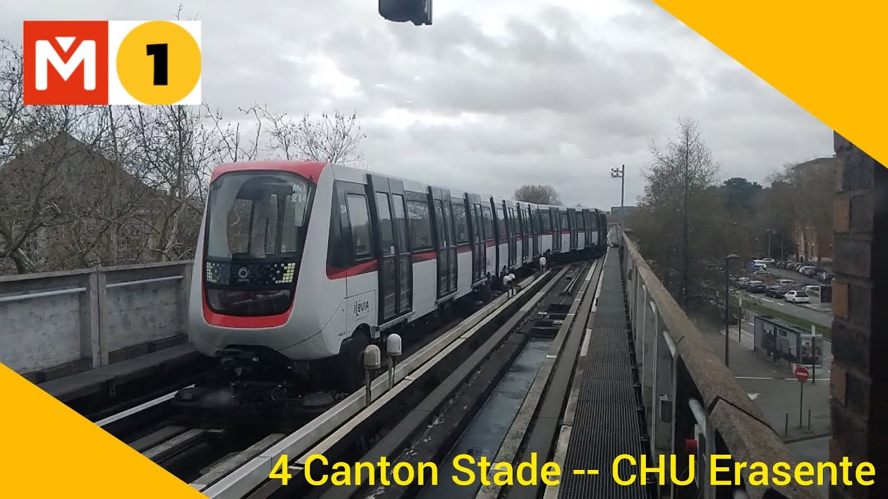 Métro Ligne 1 ilevia BOA Rame 214 Trajet complet de 4 Canton Stade à CHU Erasente 