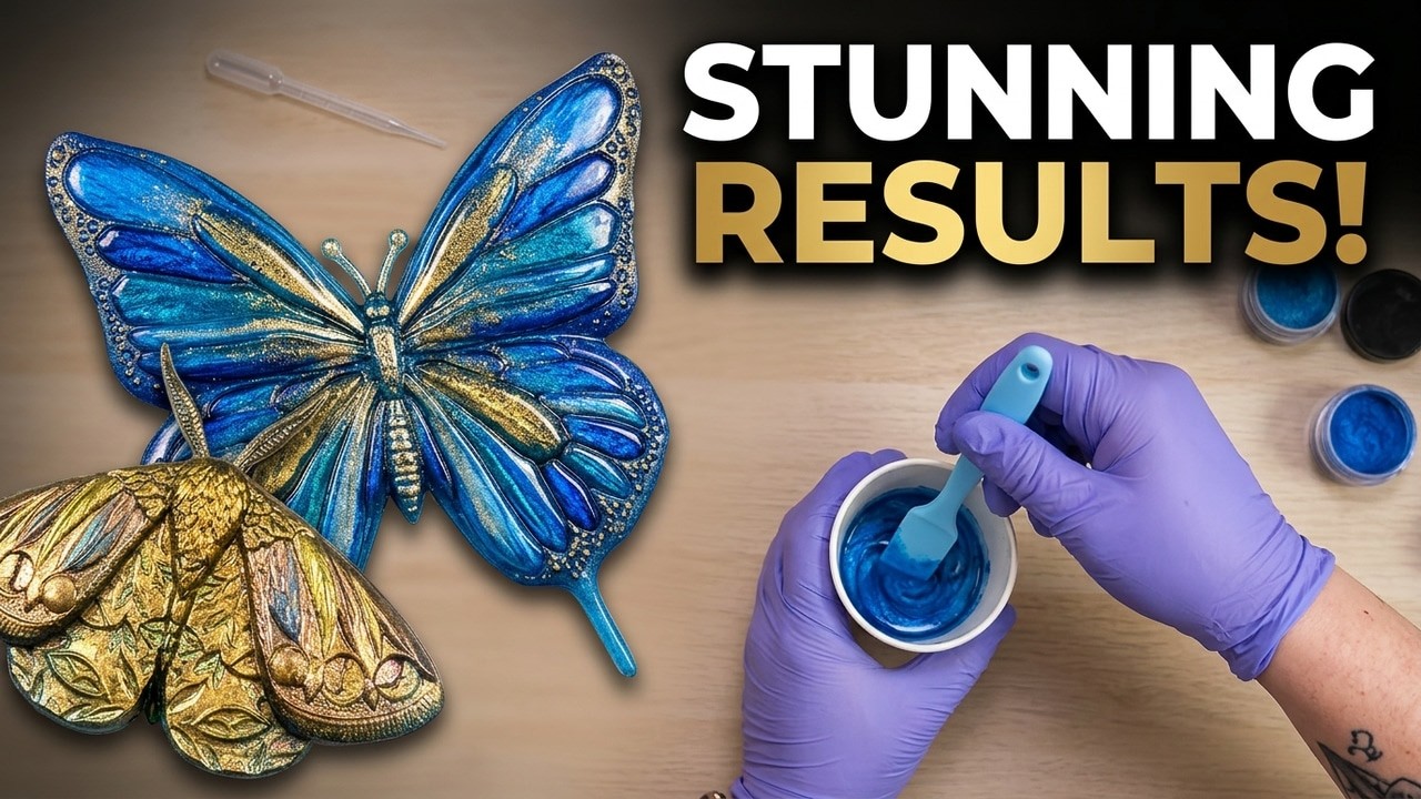 #35 -  Blue Gold Butterfly Resin Molds | Satisfying Pouring Process