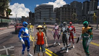 GTA 5 Mod - Luffy và 5 Anh Em Siêu Nhân Cùng Náo Loạn Thành Phố