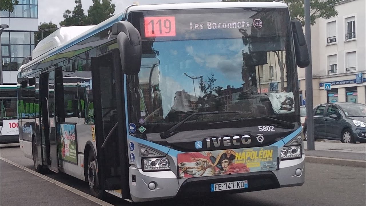 TRAJET EN URBANWAY 12 GNV N5802 DE LA 119 (Unique 2 porte et siège RATP)