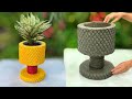 Beautiful and easy  - How to make simple potted plants from cement and green nets