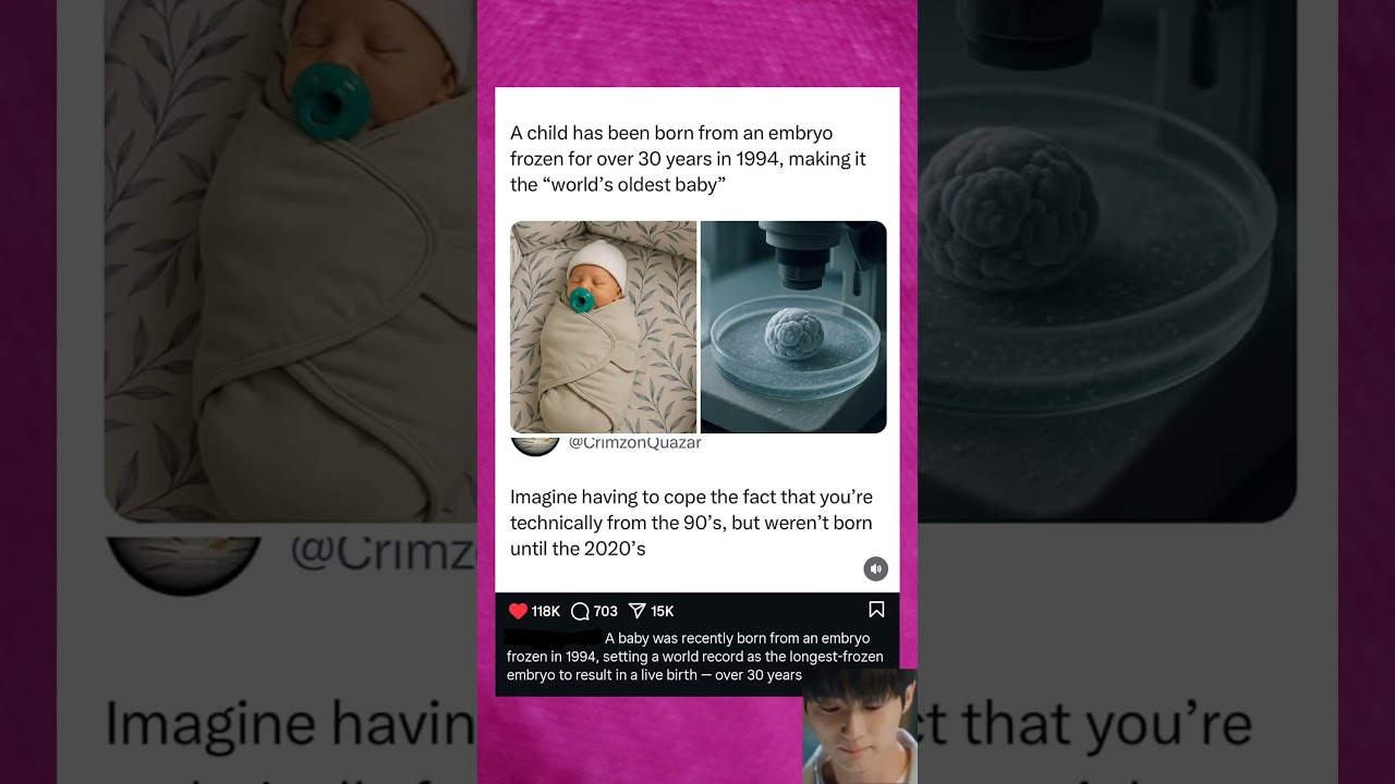 A child was born from an embryo frozen for over 30 years in 1994, making it the "world's oldest baby