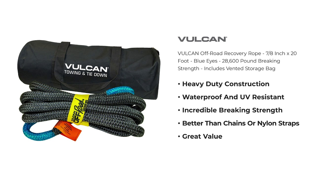 VULCAN OffRoad Recovery Rope 7/8 Inch x 20 Foot Blue Eyes 28,600
