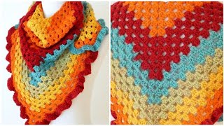 كروشية أسهل شال مثلث للمبتدئين غرزة الجراني Easy crochet scarf ♥️