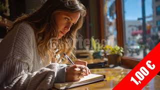 Cozy Café Journaling by the Window — Creative Urban Morning | HD Stock Footage 1920x1080