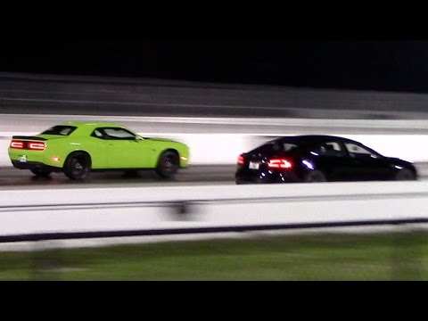 Tesla Model S P85D vs Dodge Challenger Hellcat 1/4 Mile Drag Racing Rematch