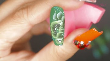 Vẽ Nail Cọ Bản trên nền móng màu xanh Cơ Bản cực đẹp | Nga Mona Nail