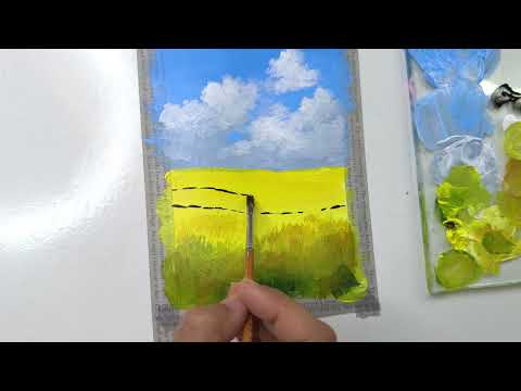 Mustard Field Painting Tutorial | Easy & Relaxing Landscape painting/ Acrylic painting tutorial